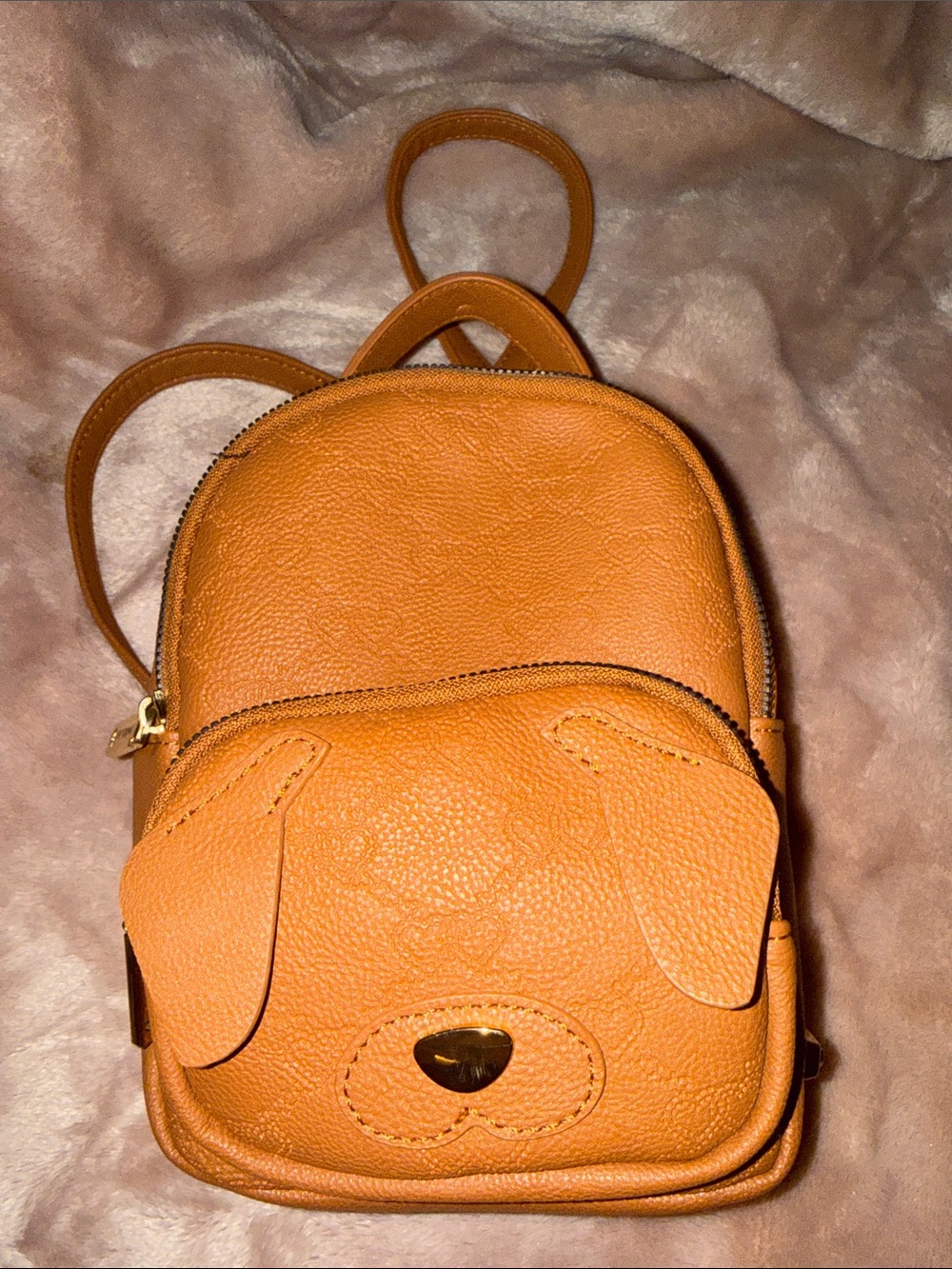 Betsey Johnson Orange Faux Leather Puppy Face Mini Backpack